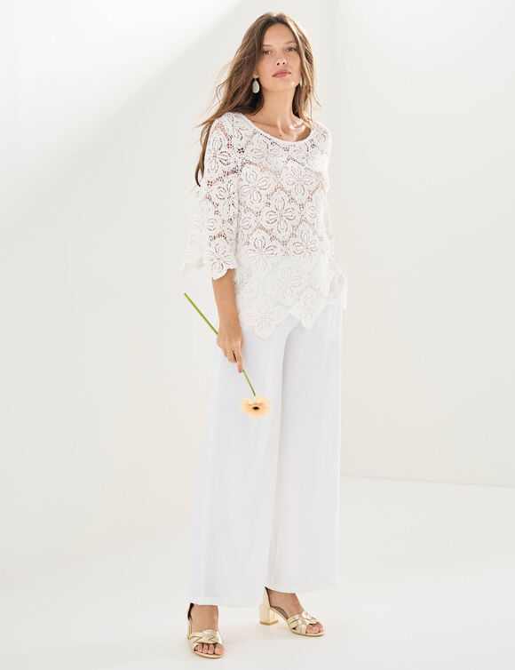 Top macramé à écailles, manches pagodes (blanc) Top macramé à écailles, manches pagodes (blanc)